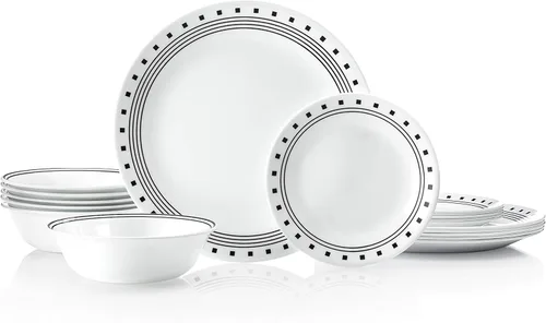 Miniatura 12 de Corelle Vitrelle Juego de vajilla de 18 piezas para 6 personas, juego de platos y cuencos de vidrio de triple capa y resistentes a roturas y Acadia