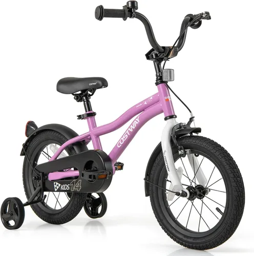 Miniatura 18 de COSTWAY Bicicleta para niños de 12/14/16/18 pulgadas, bicicleta para niños pequeños con ruedas de entrenamiento, asiento y manubrio ajustables