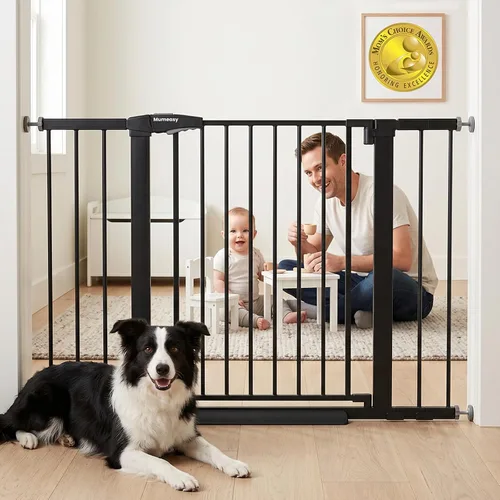 Mumeasy Puerta de bebé de 29.7-46 pulgadas para escaleras, puerta de perro montada a presión para puertas, puerta de cierre automático a través de