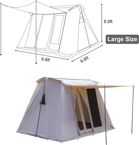 Miniatura 3 de Tienda de campaña de lona de algodón impermeable para 4 estaciones, refugios para acampar al aire libre con toldo y puertas de malla extra anchas