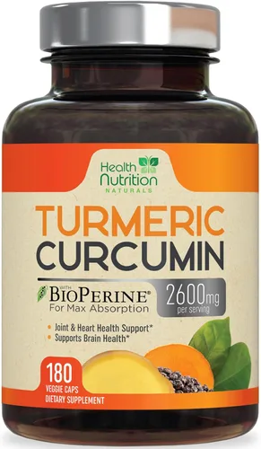 Suplemento de curcumina de cúrcuma de 2600 mg – 95% curcuminoides con cúrcuma orgánica y pimienta negra BioPerine para una mejor absorción, apoyo