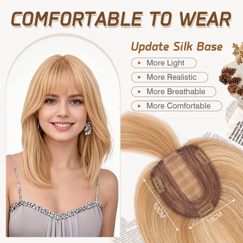 Miniatura 79 de Rich Choices Pelucas con topper de cabello para mujeres, cabello humano real 100% Remy, sin flequillo, para mujeres con adelgazamiento en la parte