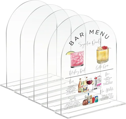 Miniatura 7 de Letrero acrílico negro de arco de 4x6 pulgadas con soporte Juego de 10 letreros acrílicos arqueados en blanco con base para números de mesa