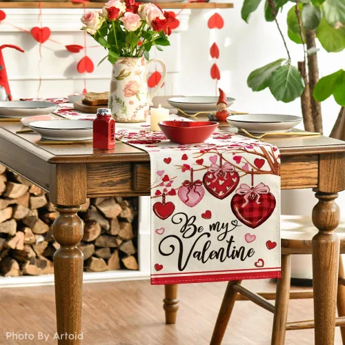 Miniatura 3 de Artoid Mode Camino de mesa de San Valentín con diseño de corazón a rayas, decoración de mesa de comedor para decoración de fiesta del hogar, 13 x 72
