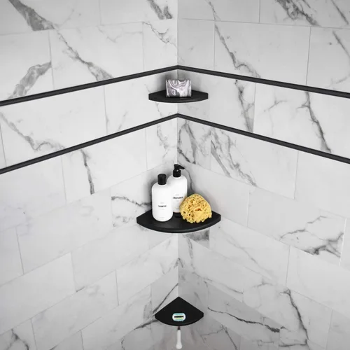 Miniatura 8 de Questech Decor - Reposapiés de ducha, estante de afeitado de ducha de esquina montado en la pared, con tapa para nueva construcción, organizador