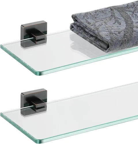 Miniatura 18 de JQK Estante de cristal para baño cromado, almacenamiento de ducha de vidrio templado de 12 x 5 pulgadas, montaje en pared cromado pulido de acero
