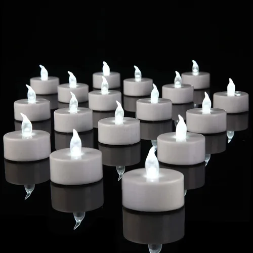 Miniatura 9 de VETOUR 50 Piezas Velas de Té con Pilas: Velas de Té LED Realistas Sin Llama con Batería Estable, Velas Falsas Parpadeantes de Larga Duración