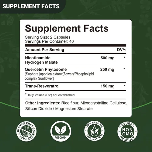 Miniatura 2 de Airboy Suplemento NAD+, ribósido liposomal de nicotinamida 900 mg con resveratrol y quercetina, alternativa al suplemento NMN, probado por terceros