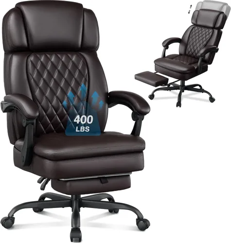 Miniatura 13 de Silla de oficina ejecutiva de 400 libras con reposapiés para personas pesadas, silla de escritorio ergonómica grande y alta con reposacabezas Negro