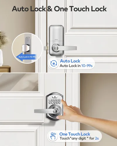 Miniatura 4 de TEEHO TE004 Cerradura de puerta con teclado de entrada sin llave con asa, cerradura electrónica digital inteligente para puerta interior con Níquel