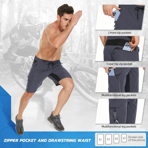 Miniatura 5 de Hiauspor Pantalones cortos acolchados de ciclismo de montaña para hombre, ajuste holgado, de secado rápido, para ciclismo con 5 bolsillos