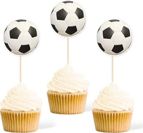 Miniatura 5 de Gexolenu 36 piezas de decoración de cupcakes de fútbol de doble cara para deportes al aire libre, baby shower, jugadores de fútbol, fiesta