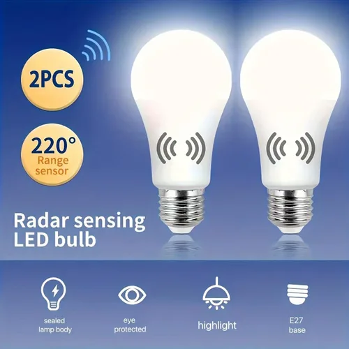Miniatura 5 de Bombillas con sensor de movimiento de radar, A19 de 12 W (equivalente a 75 vatios), luz diurna E27 para interiores, luces con detector de movimiento