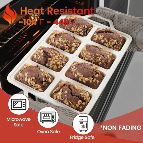 Miniatura 6 de Mini molde para pan, molde de silicona reforzada con metal, antiadherente, 8 cavidades, moldes de silicona para hornear pan, pan, pastel de carne