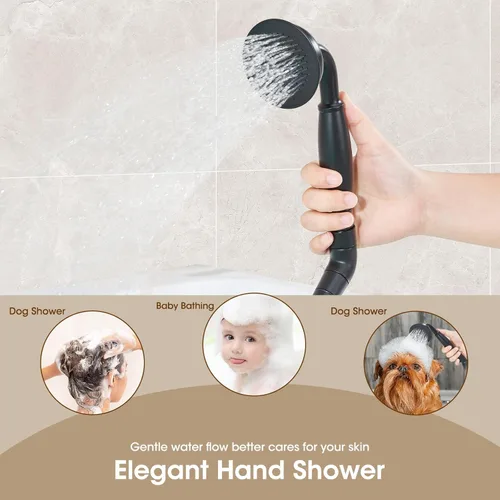 Miniatura 5 de Grifo de bañera romana de alto flujo con ducha de mano, grifo de bañera de montaje en cubierta mate negro de 4 agujeros con válvula, grifos