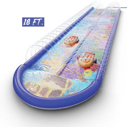 Miniatura 5 de Undersea Water Dual Slip and Slide - 18 pies x 5 pies deslizante con almohadilla de salpicaduras y rociador, tobogán acuático con tablas inflables