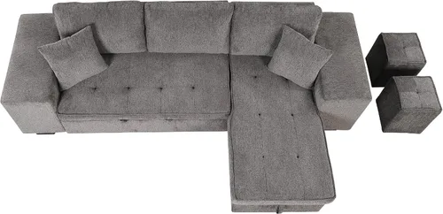 Miniatura 7 de Sofá cama modular de 104 pulgadas con diván convertible de almacenamiento y taburetes para sala de estar, moderno sofá cama extraíble de 3 asientos