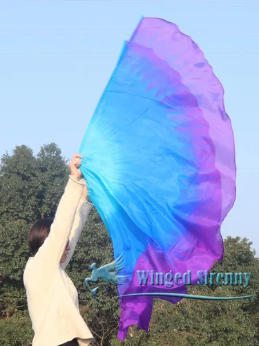 Miniatura 4 de Winged Sirenny Banderas de seda de ala de ángel de adoración de 70 pulgadas con varillas flexibles, bandera de seda translúcida circular pintada a
