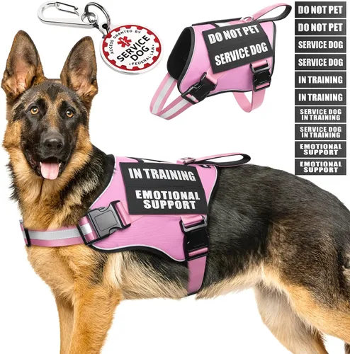 Miniatura 11 de Arnés de chaleco para perro de servicio+Etiqueta de identificación+10 parches, etiqueta de perro de servicio metálica y chaleco reflectante de apoyo