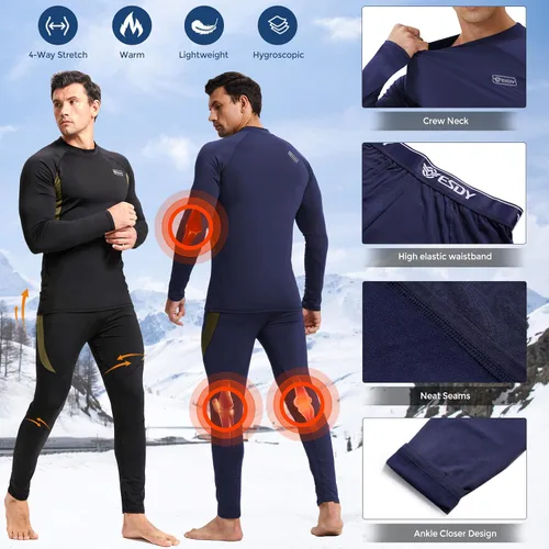 Miniatura 8 de romision 2 Pack Thermal Underwear for Men Long Johns Fleece Lined Hunting Gear Bottom Top Set Base Layer Cold Weather XS-4XL