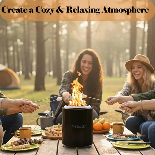 Miniatura 6 de Hoguera Portátil de Mesa, Hoguera de Mesa Sin Humo VivaGarden, Estufa de Leña y Pellets para Acampar al Aire Libre con Bolsa de Transporte, Negro
