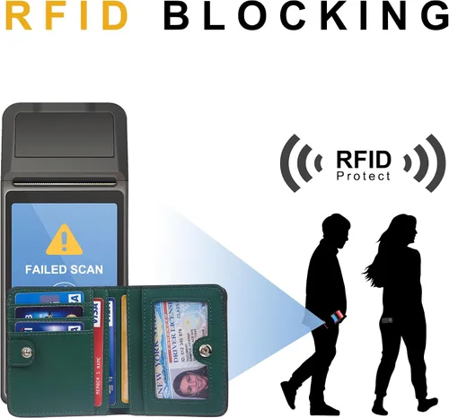 Miniatura 3 de Gostwo - Cartera compacta de piel genuina de lujo para mujer con bloqueo de RFID y ventana de identificación