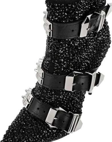 Miniatura 157 de FSJ Botas de tacón alto con punta puntiaguda para mujer, con tacón alto, con cremallera lateral brillante, estilo casual, para uso diario, zapatos