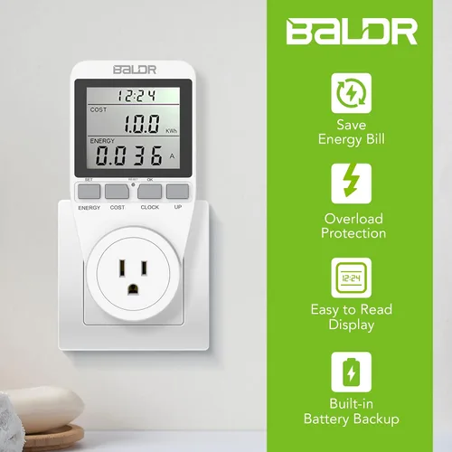 Miniatura 2 de BALDR Monitor de uso de electricidad de Estados Unidos para el hogar, electrodomésticos, tomas de medidor de kilovatio, enchufe para medir
