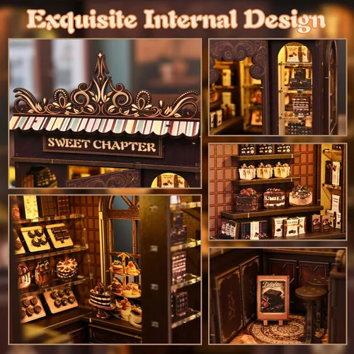 Miniatura 5 de KERNOWO - Kit de rincón de libros, rompecabezas de madera 3D para adultos, adolescentes y principiantes, kit de casa pequeña en miniatura