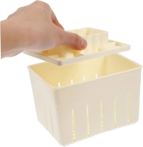 Miniatura 4 de Molde y prensa de tofu de 5.11 x 3.93 x 3.54 pulgadas, color amarillo claro, para hacer tofu de plástico apto para lavavajillas, prensa de cuajada