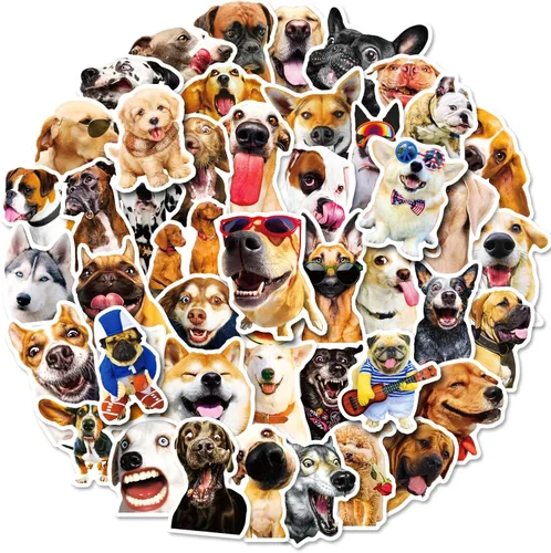 50 calcomanías para perros, lindas y divertidas calcomanías de perro para niños, adolescentes y adultos, calcomanías de vinilo impermeable para