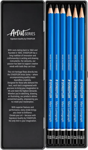 Miniatura 2 de Staedtler Lumograph 100G6 Set de lápices de grafito para dibujar y esbozar, 6 grados en una atractiva lata de almacenamiento (100G6)