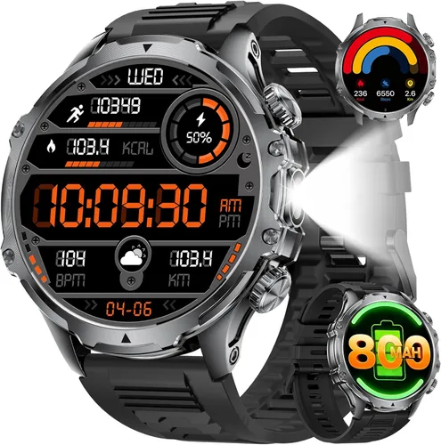 Miniatura 10 de Reloj inteligente militar para hombre, 1.85 pulgadas HD/800 mAh batería inteligente relojes para Android/iOS