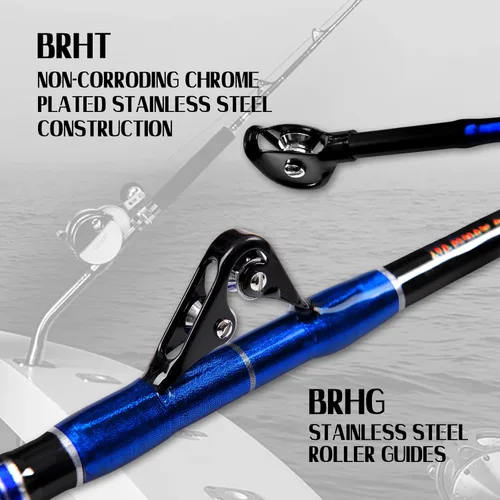 Miniatura 3 de Fiblink 2-Piece Saltwater Offshore Heavy Bent/Straight Butt Trolling Rod Fishing Roller Rod Conventional Boat Deep Sea Fishing Pole