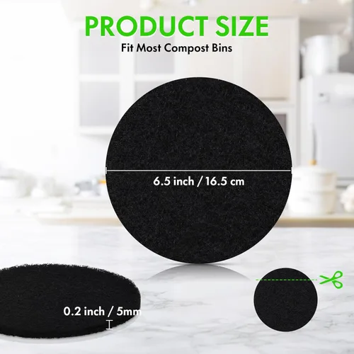 Miniatura 2 de ENLOY - Filtros de compostaje de cocina de 6.5 pulgadas de repuesto de carbón, paquete de 12 filtros de carbón para cubeta de encimera y hogar