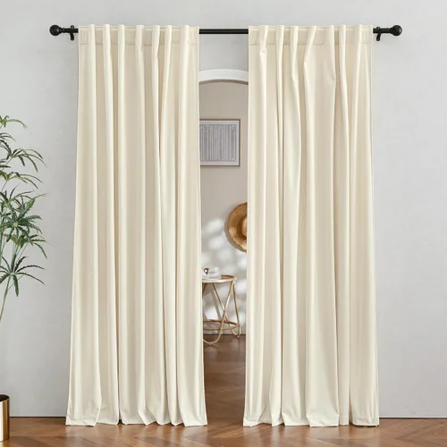 Miniatura 64 de RYB HOME - Cortinas de terciopelo beige, cortinas decorativas resistentes con pestaña trasera, cubierta de privacidad para oscurecer habitación