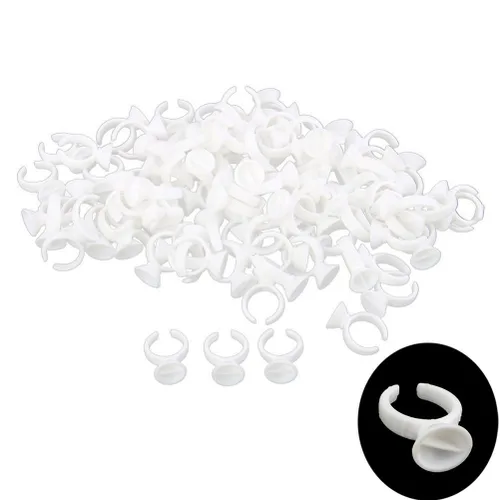 yueton 100 Uds. 2 ranuras desechables de plástico para arte de uñas, pegamento para tatuaje, soporte de paleta de pestañas, anillos de extensión de