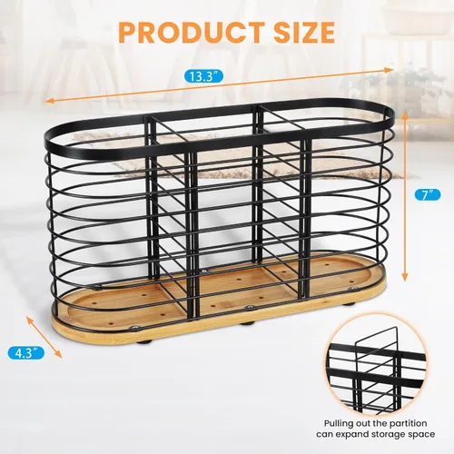 Miniatura 4 de Soporte para utensilios para encimera de cocina, soporte grande para utensilios de cocina de granja, 13.5 x 4.3 x 6.9 pulgadas, con base de madera