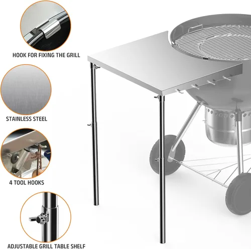 Miniatura 4 de Stanbroil Mesa de Trabajo de Acero Inoxidable se Ajusta a Todas las Parrillas de Carbón Tipo Kettle Weber de 18", 22" y Otras Parrillas de Carbón