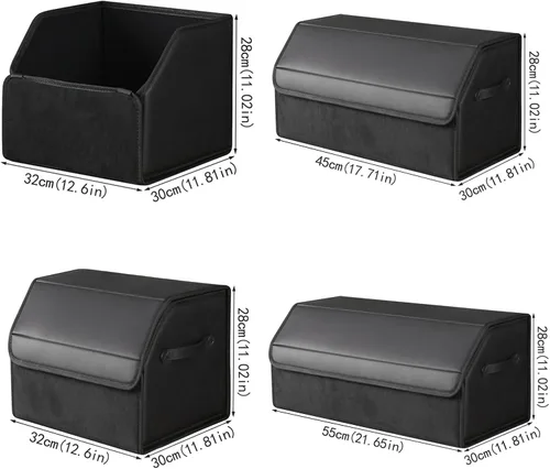 Miniatura 5 de Organizadores de coche y almacenamiento para SUV, organizador de maletero para sedán, caja elegante plegable de cuero con tapa, contenedores