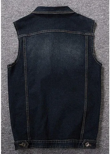 Miniatura 3 de Chaleco de mezclilla casual con botones para hombre, estilo vintage, sin mangas, con pantalones de mezclilla