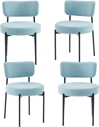 Miniatura 23 de Boucle - Juego de 2 sillas de comedor modernas de mediados de siglo con respaldo curvado y marco de metal, sillas de comedor tapizadas redondas