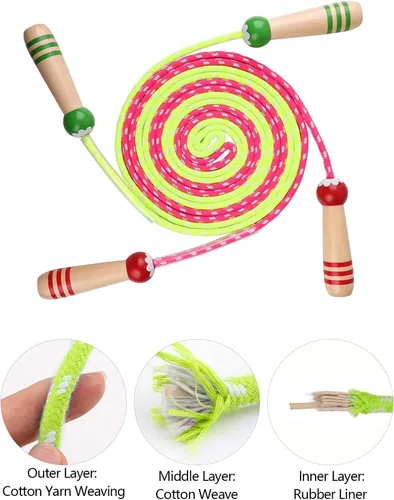 Miniatura 3 de Cuerda de Saltar para Niños, Lorvain Cuerda de Saltar Ajustable, Cuerdas de Saltar para Niños con Mango de Madera para Niñas y Niños, Cuerdas