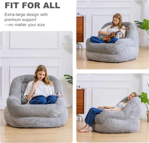 Miniatura 5 de Silla Puf Gigante con Reposabrazos - Asiento Acogedor de Gran Tamaño para Adultos, Tela de Pana y Relleno de Espuma de Alta Resistencia, Salón Ideal