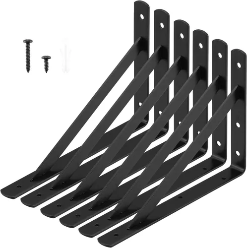 Miniatura 8 de Soportes de estante de servicio pesado de 12 x 8 pulgadas, paquete de 6 soportes de estantes de metal negro, capacidad de carga: 600 lb, soporte