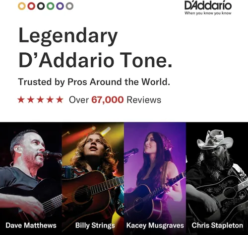 Miniatura 2 de Cuerdas para guitarra acústica de bronce fosforado D'Addario, blanco negro rojo azul