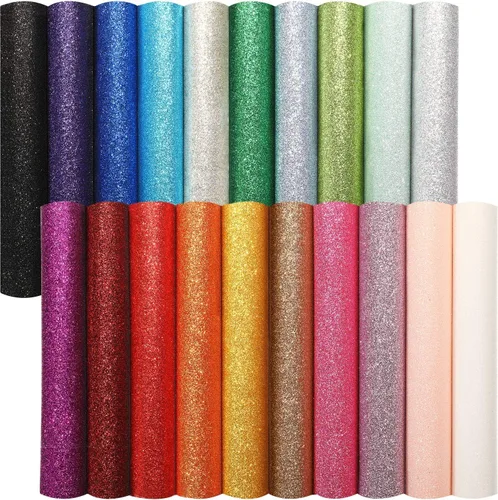 WILLBOND 20 Piezas Hojas de Cuero Sintético Brillante con Purpurina Hojas de Tela de Cuero Sintético PU para Manualidades DIY Boda Costura