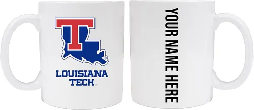 Collegiate Custom Louisiana Tech Bulldogs - Taza de cerámica personalizada de 8 onzas con tu nombre en la parte posterior (blanco)