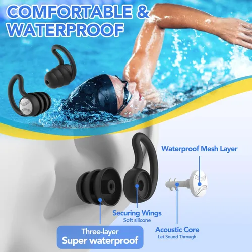 Miniatura 2 de Tapones para los oídos de natación impermeables, 1 par de tapones de silicona para los oídos para adultos y niños, tapones para los oídos