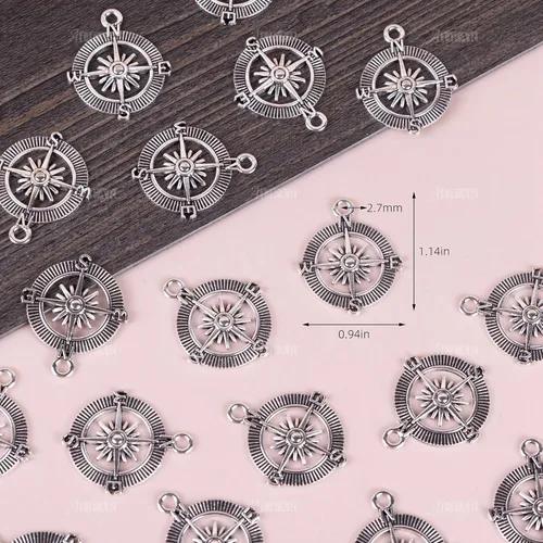 Miniatura 2 de AUEAR, Colgantes de brújula, cuentas espaciadoras de aleación para pulseras, collares, joyería, manualidades, bricolaje plateado